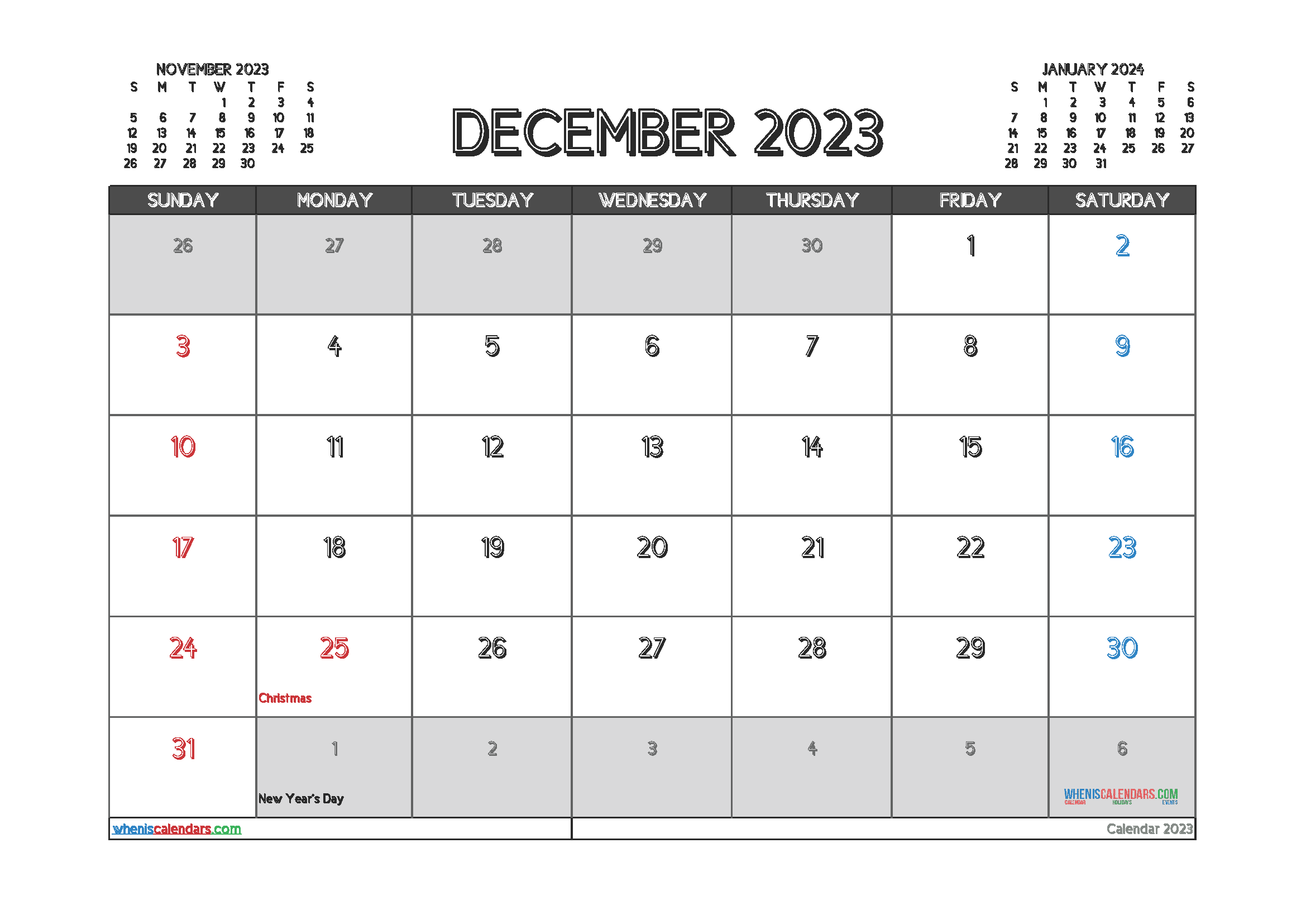 Download printable blank calendar 2023 free A4 23O1709