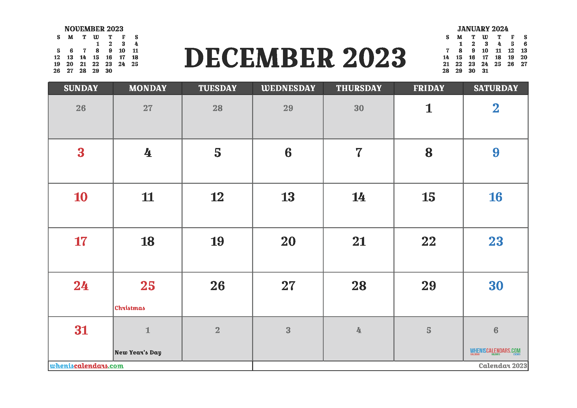 Download editable calendar template December 2023