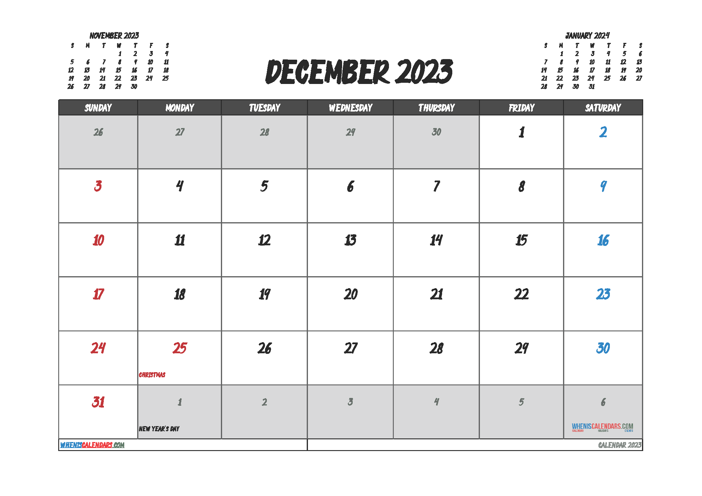 Download printable calendar by month 2023 A4 23O490