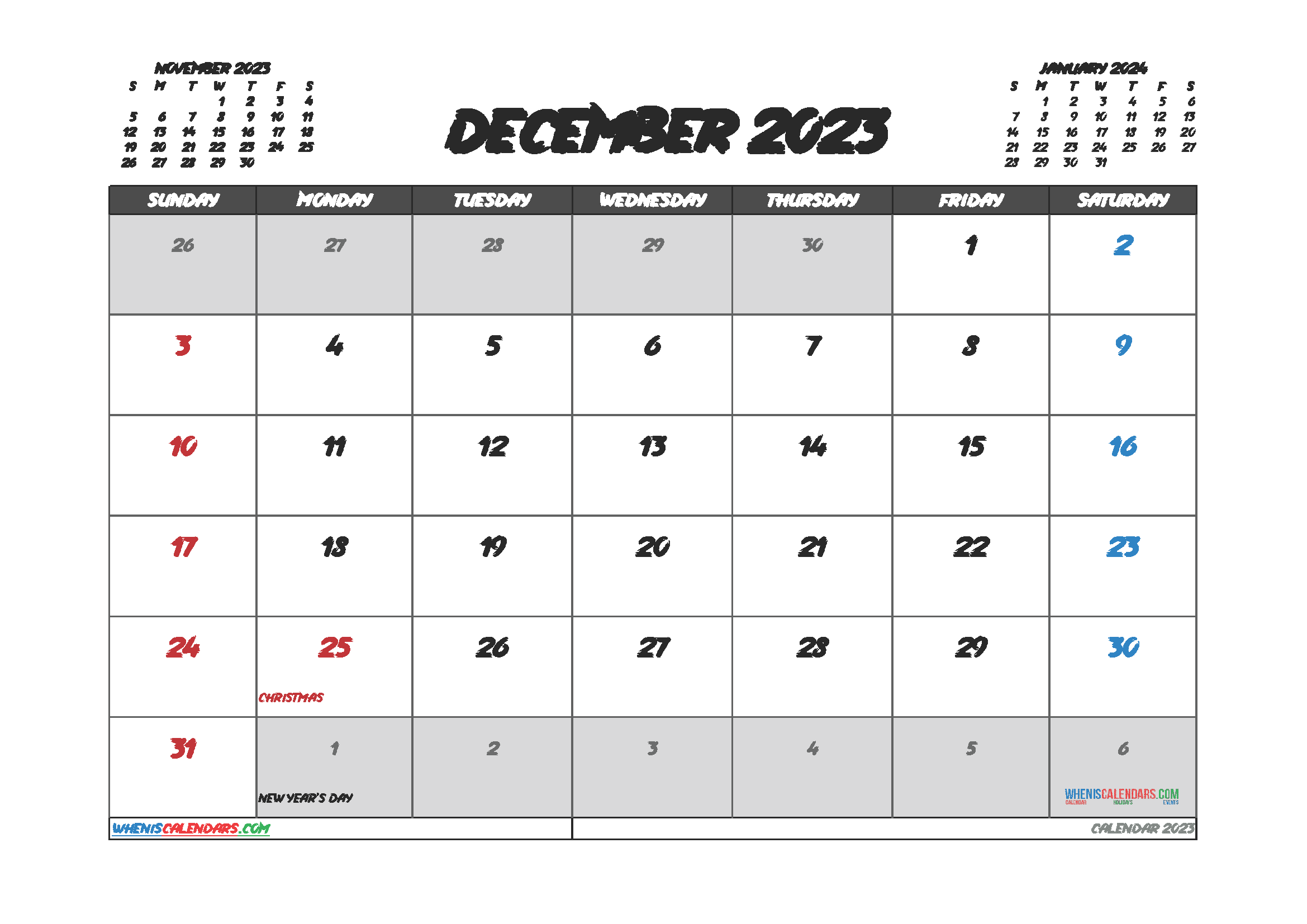 Download free printable 2023 weekly calendar with holidays A4 23O1409