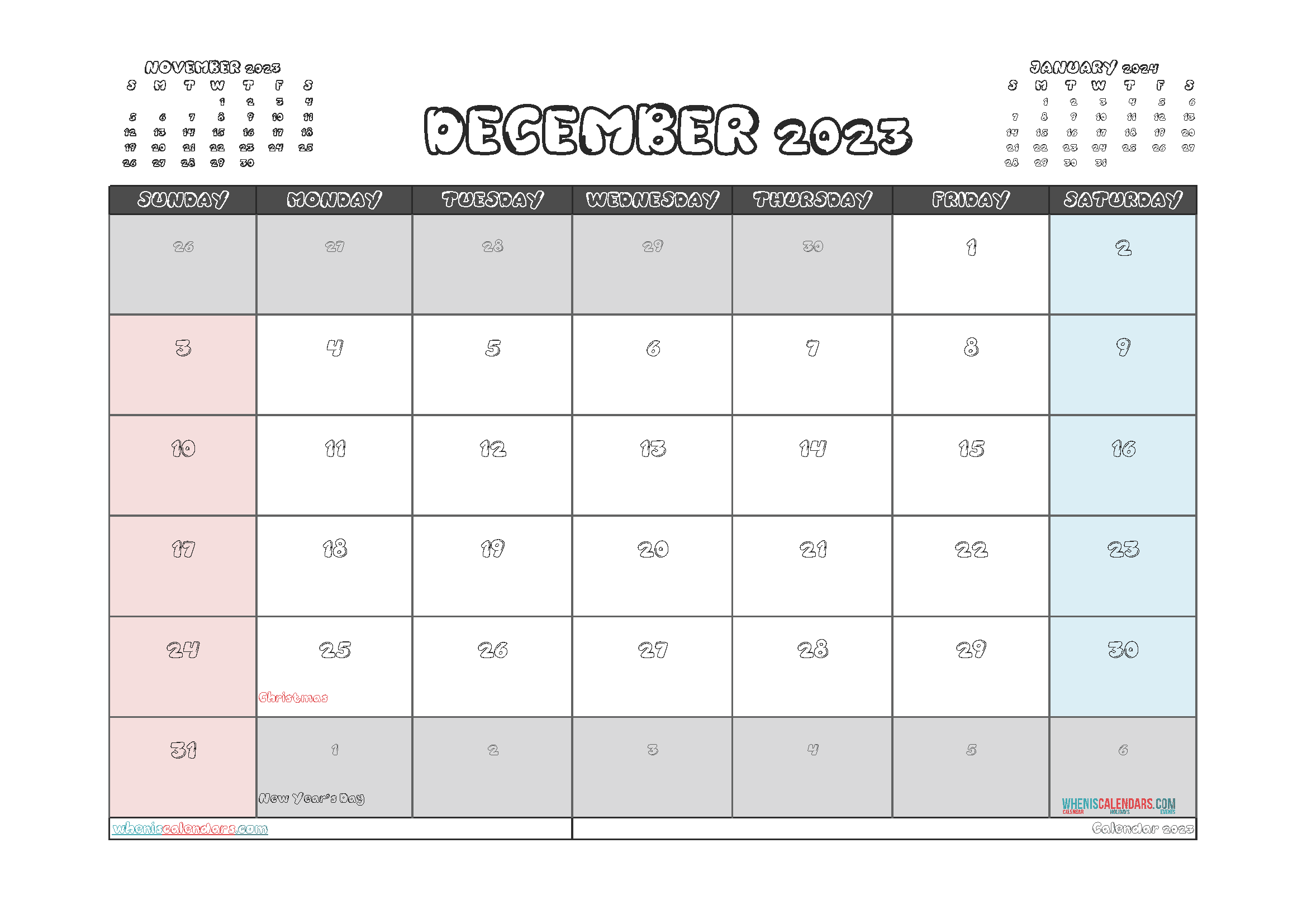 Download free December 2023 printable calendar