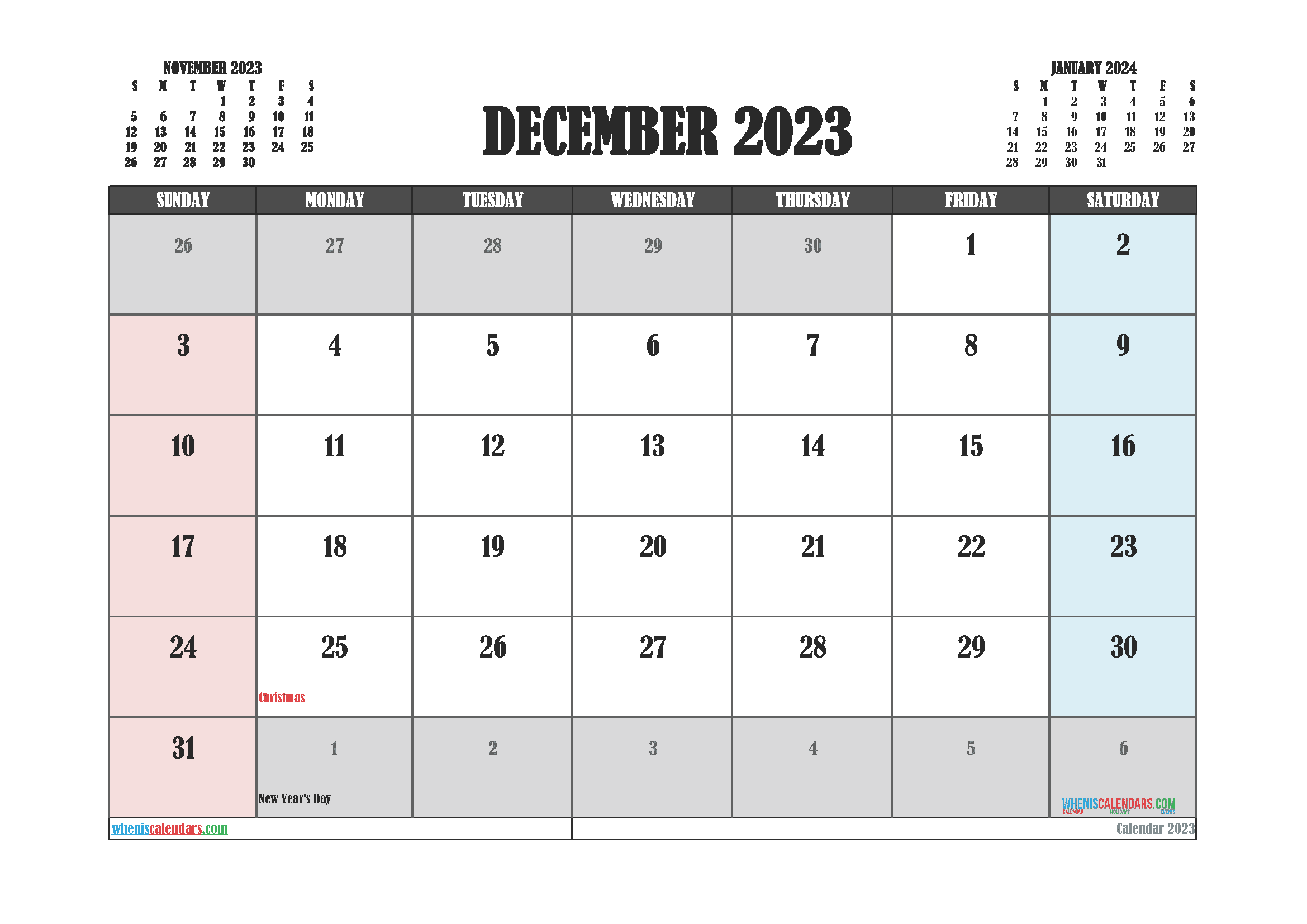 Download 2023 print calendar with holidays A4 23O1123