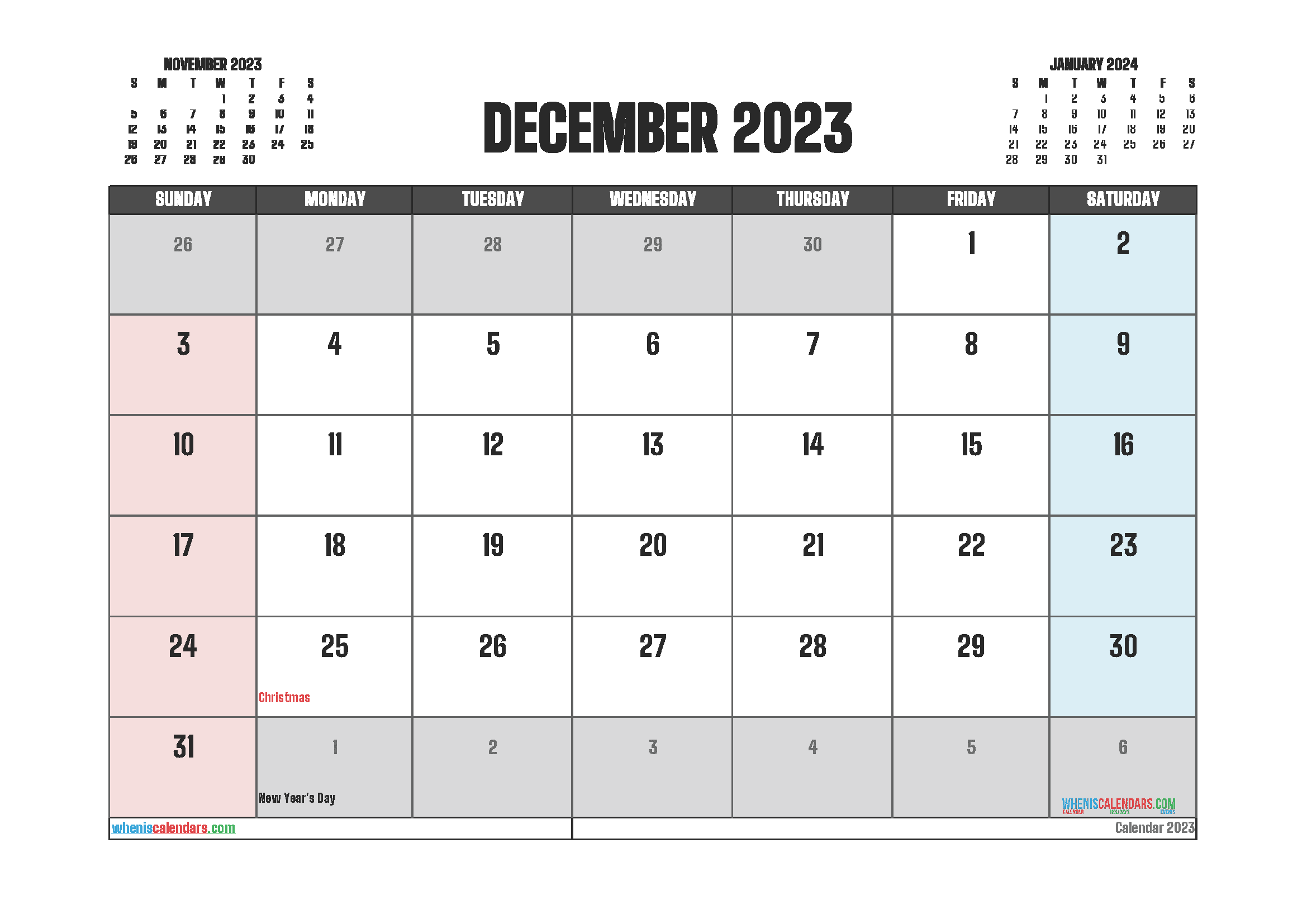 Download free printable pdf calendar 2023 A4 23O1124