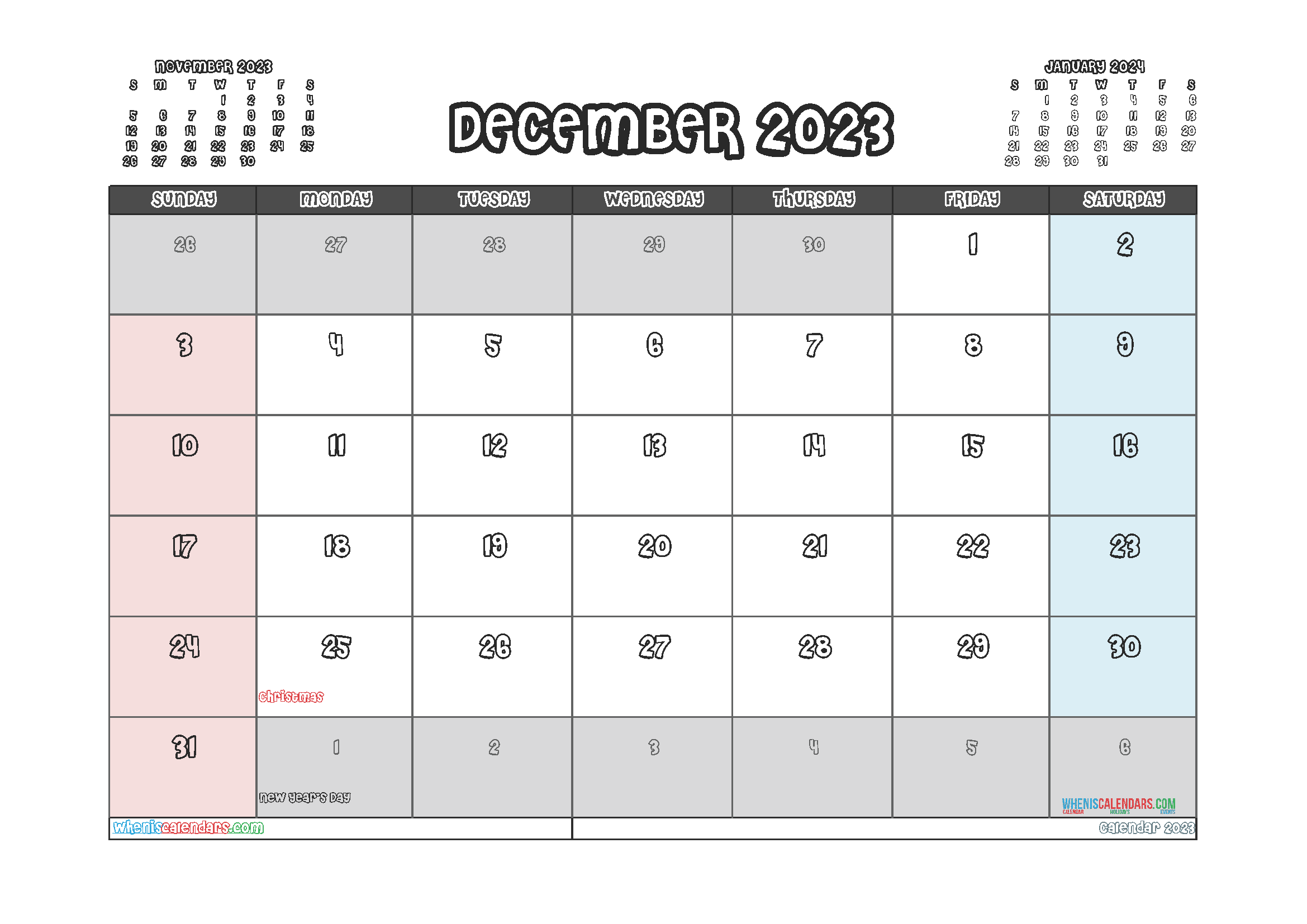 Download free printable calendar December 2023 wiki