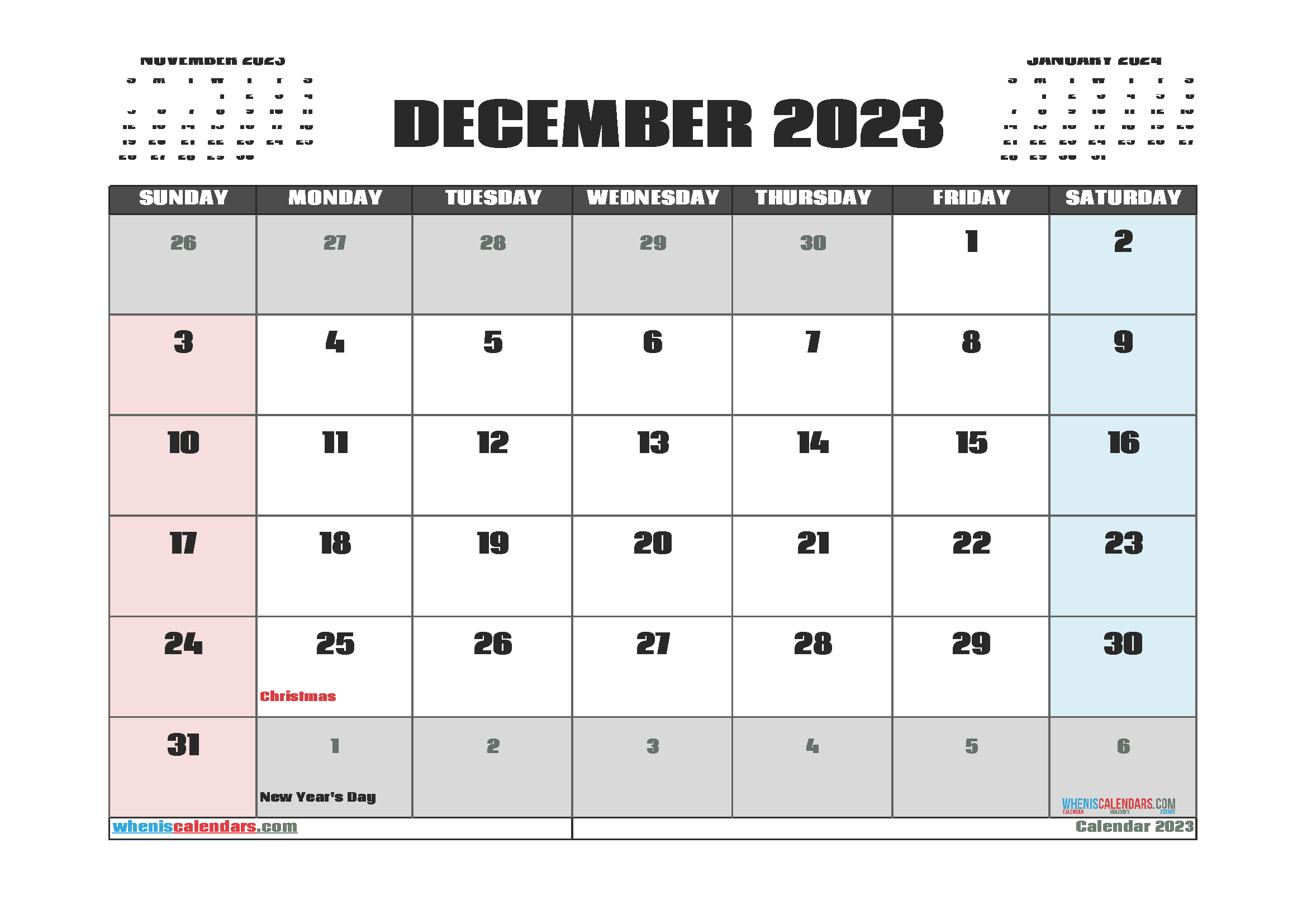 Download small printable monthly calendar 2023 A4 23O1747