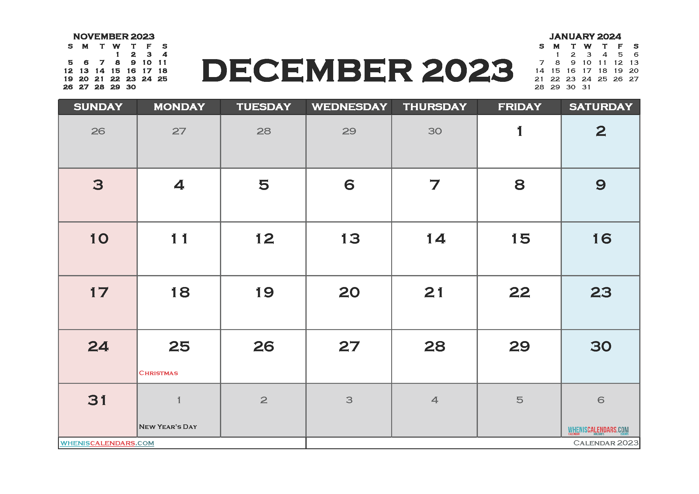 Download 2023 one page calendar printable free A4 23O1749