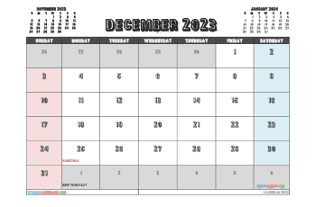December 2023 Calendar with Holidays Printable