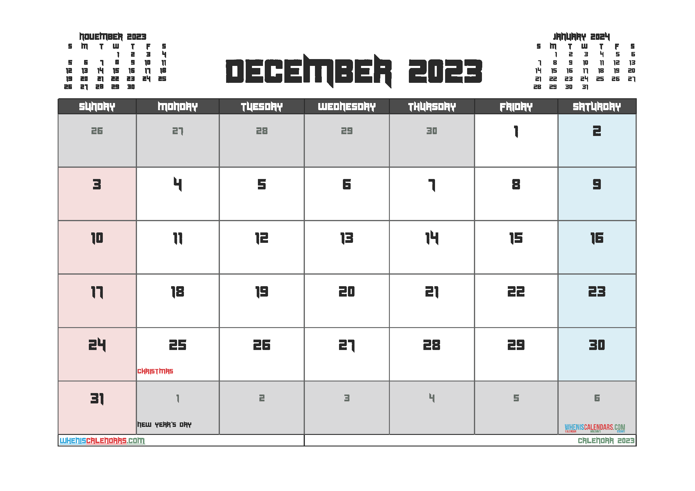 Download December 2023 blank printable calendar
