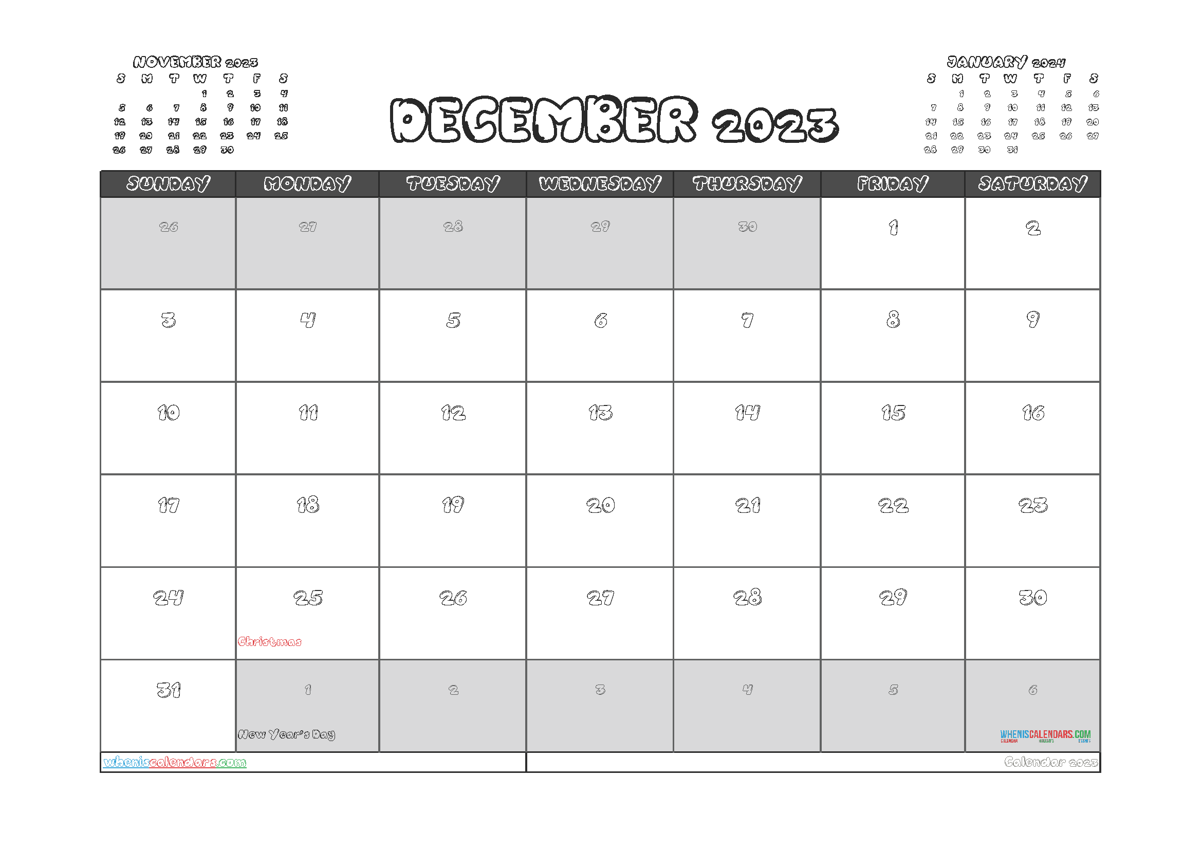 Download December calendar 2023 template