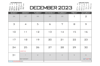 December 2023 Calendar with Holidays Free