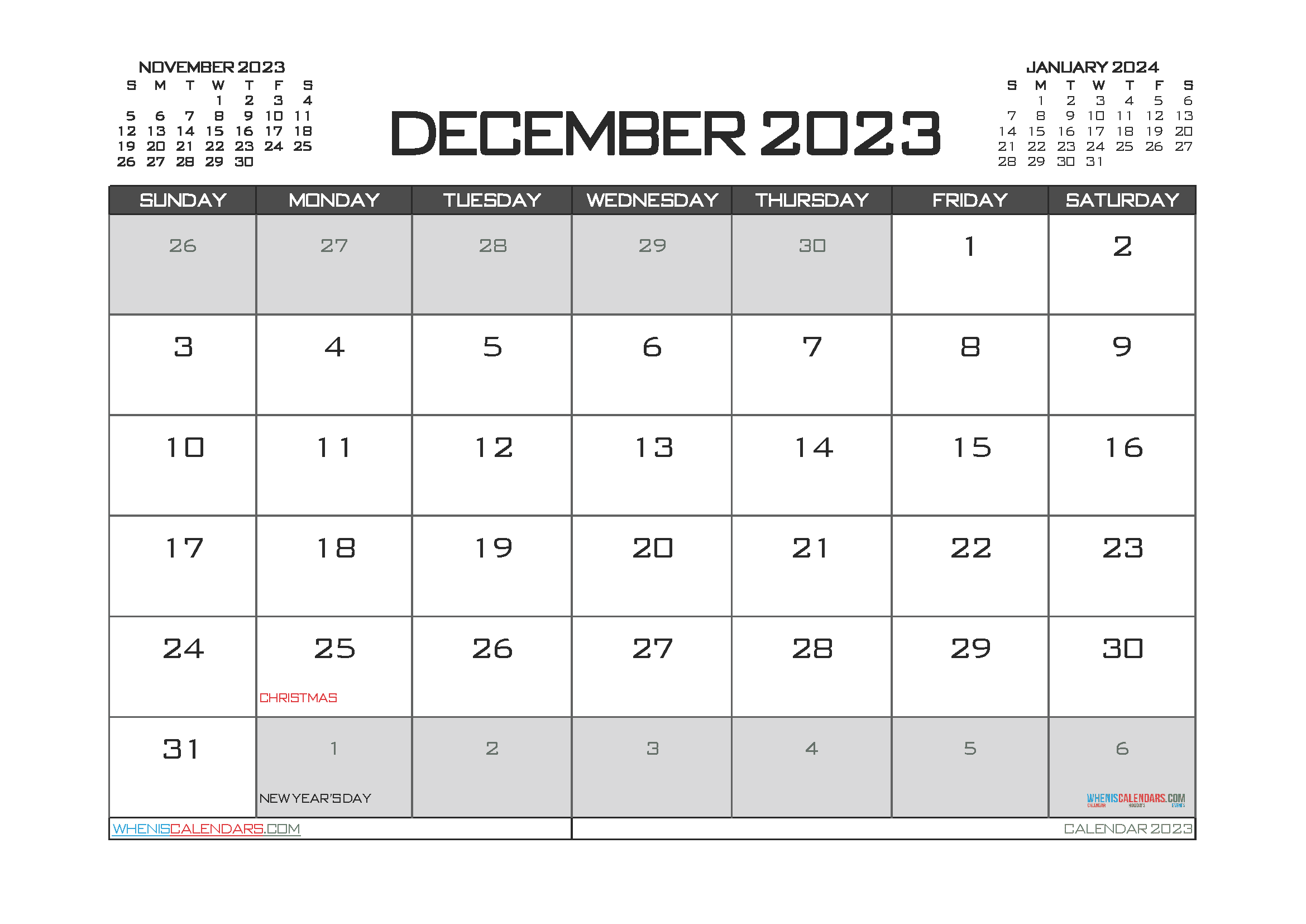 Download printable 2023 yearly calendar one page A4 23O1154