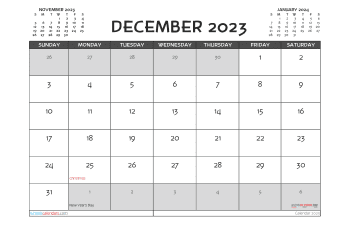 December 2023 Calendar with Holidays Printable