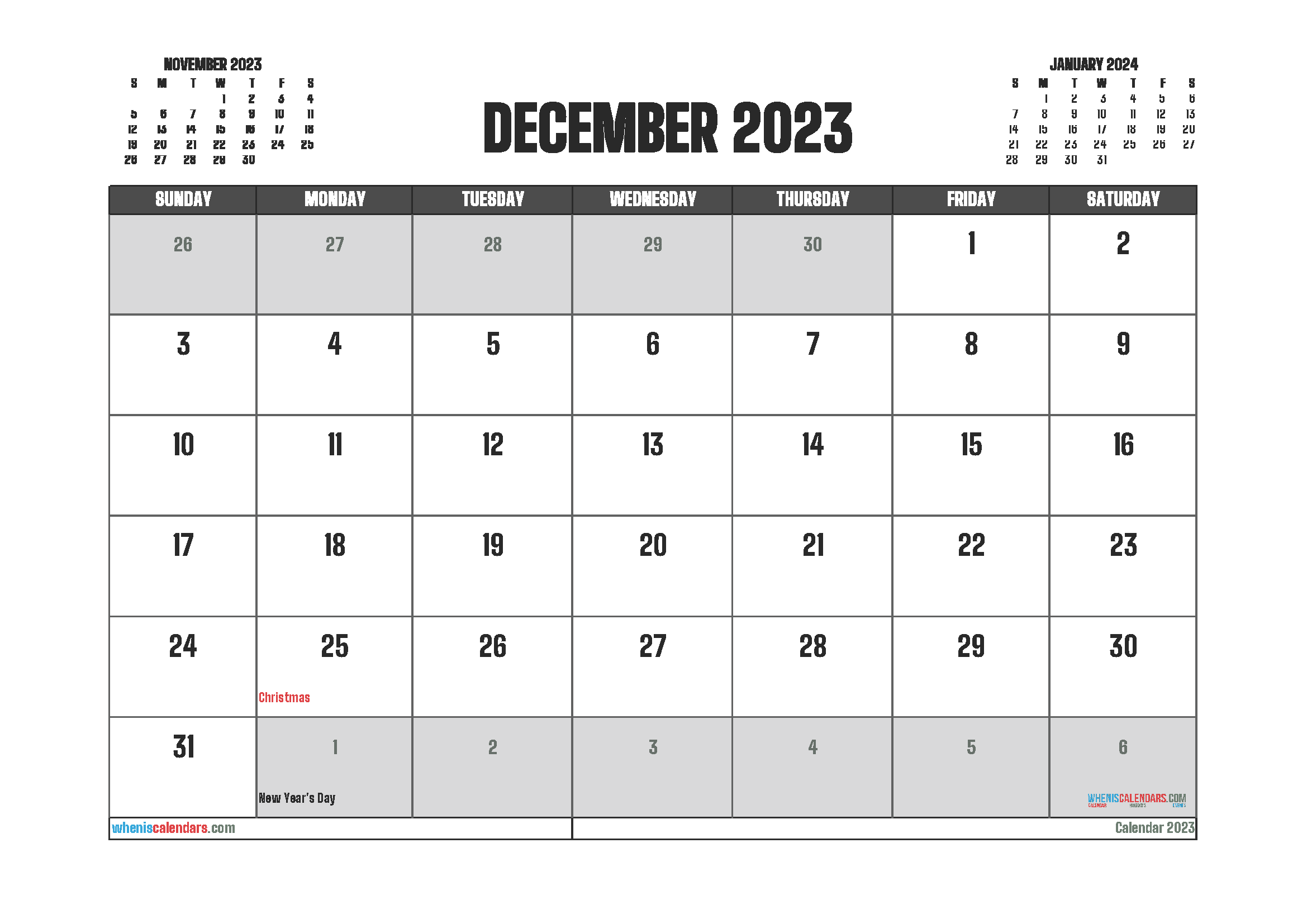 Download blank calendar 2023 December