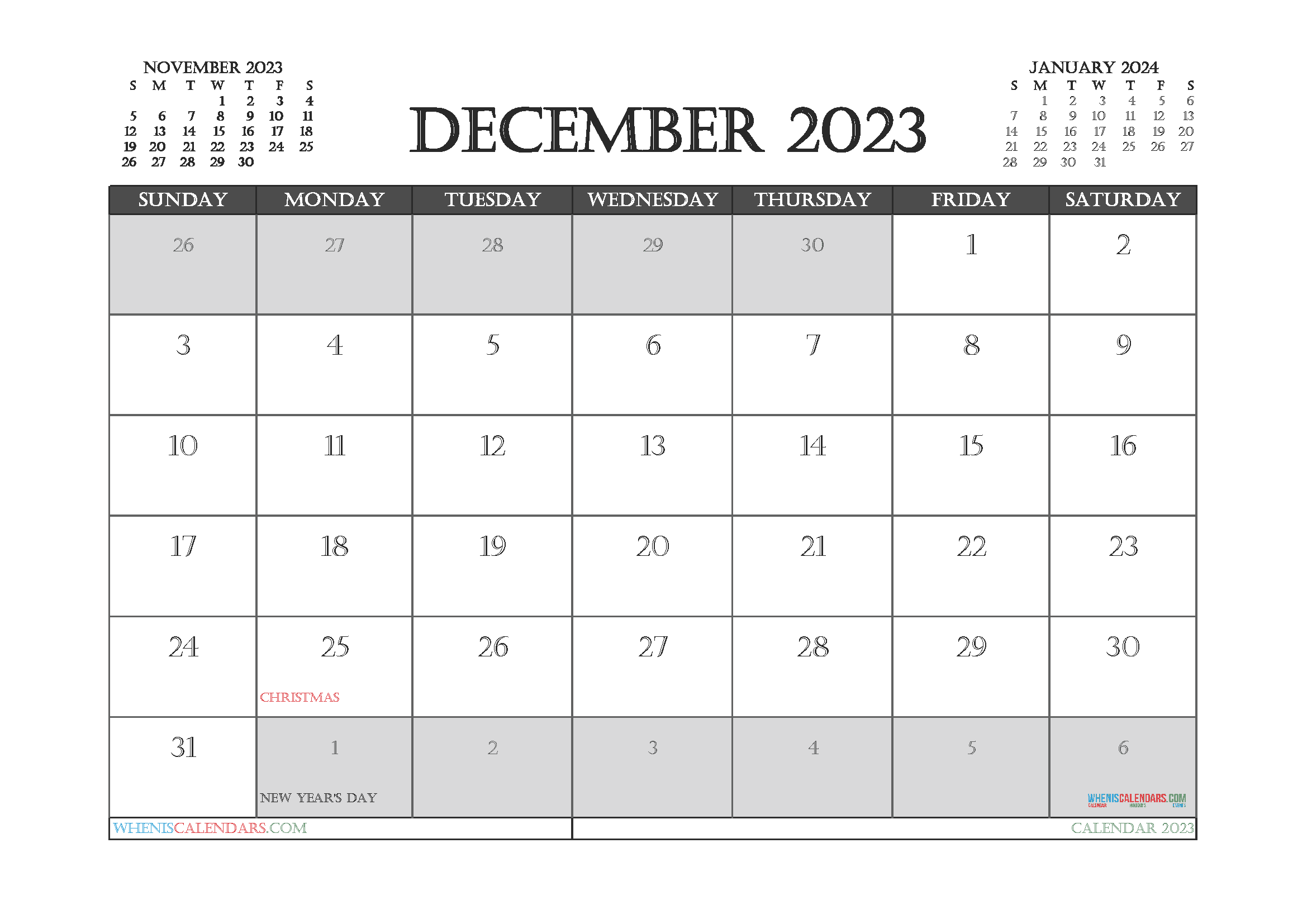 Download free 2023 printable monthly calendar with holidays A4 23O1166