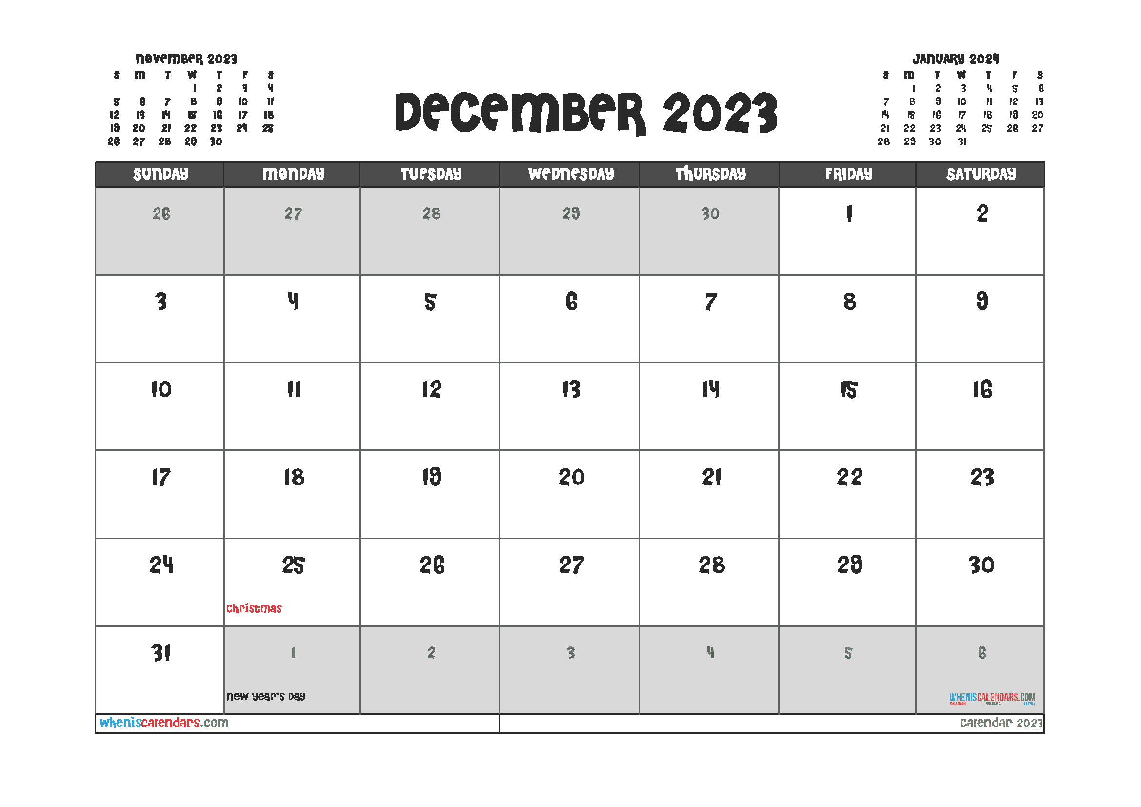 Download year calendar 2023 printable free A4 23O1169