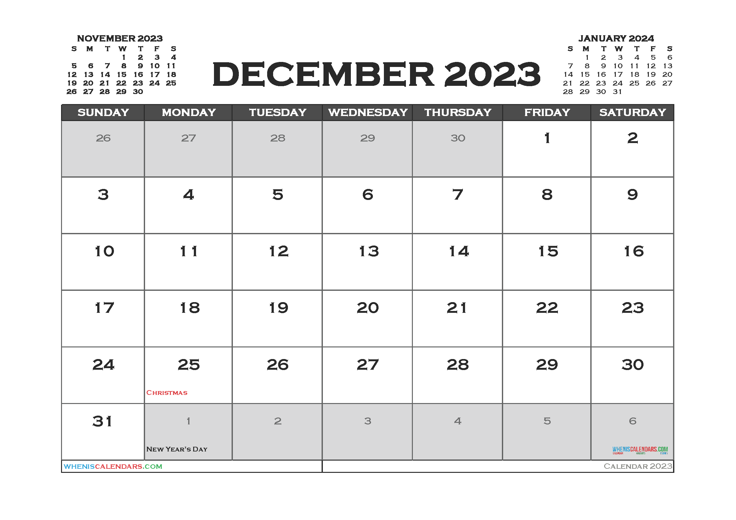Download free printable calendar 2023 landscape A4 23O1492