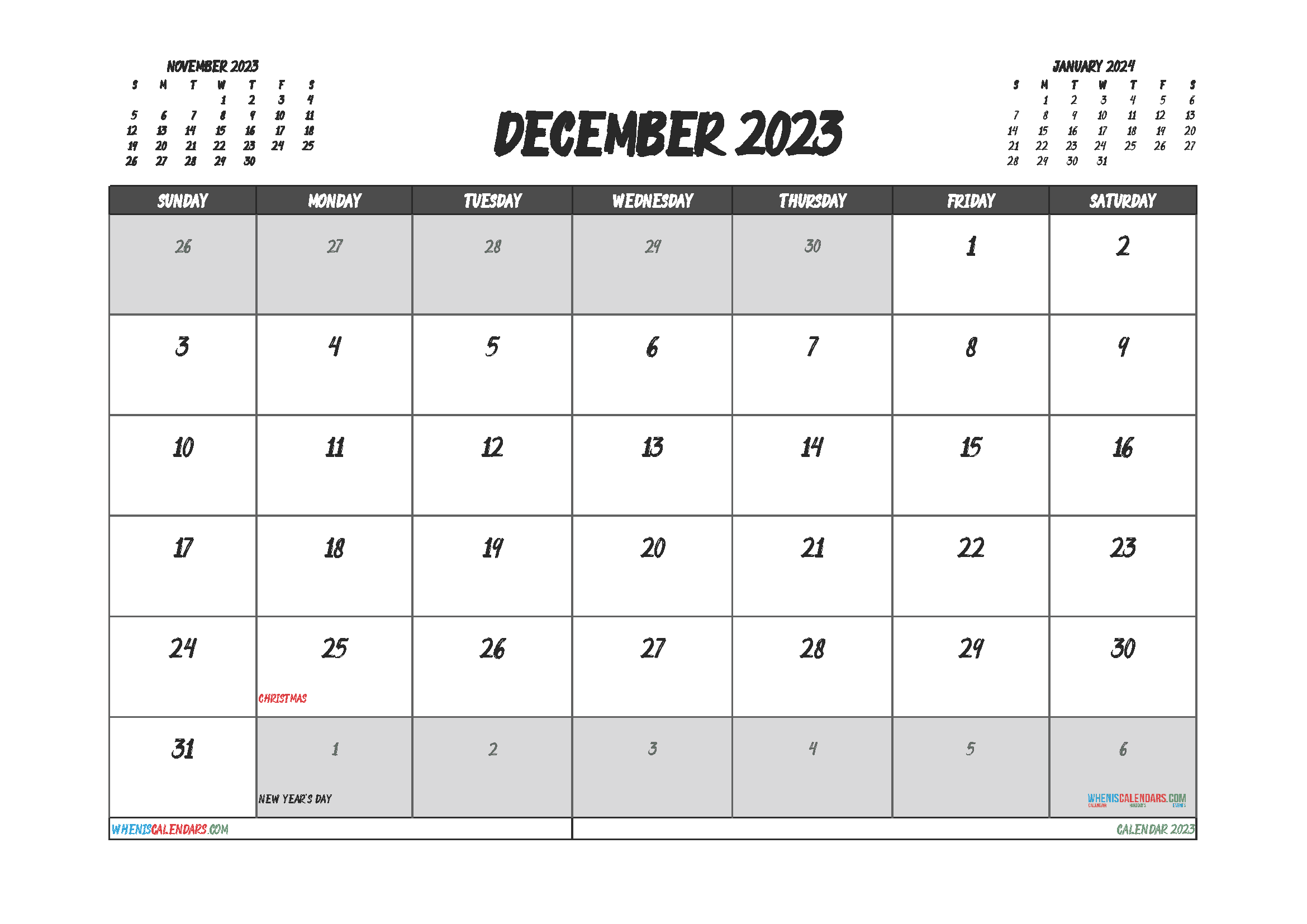 Download printable 2023 calendar with holidays free A4 23O1494