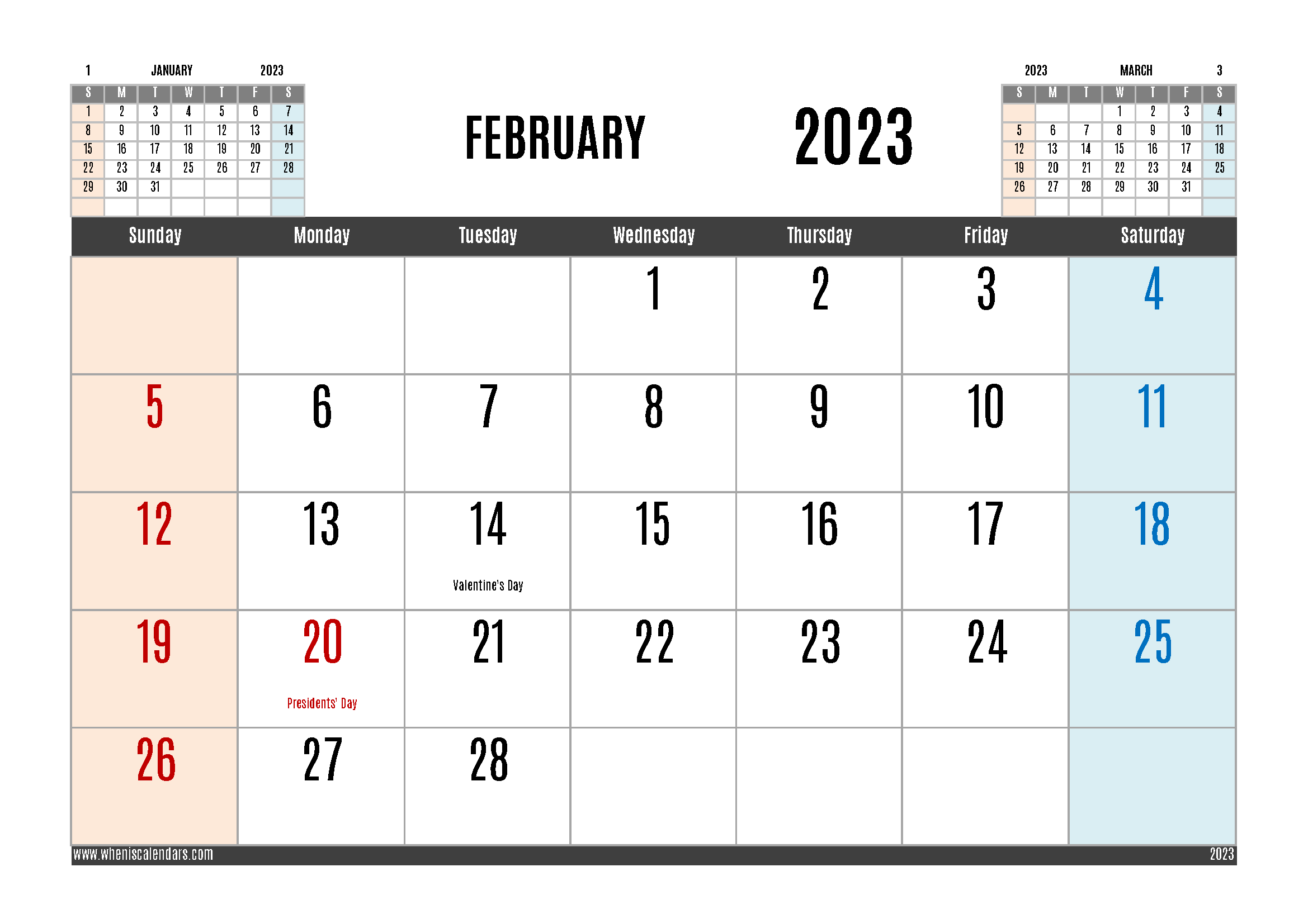 February 2023 Free Printable Calendar in Variety Formats
