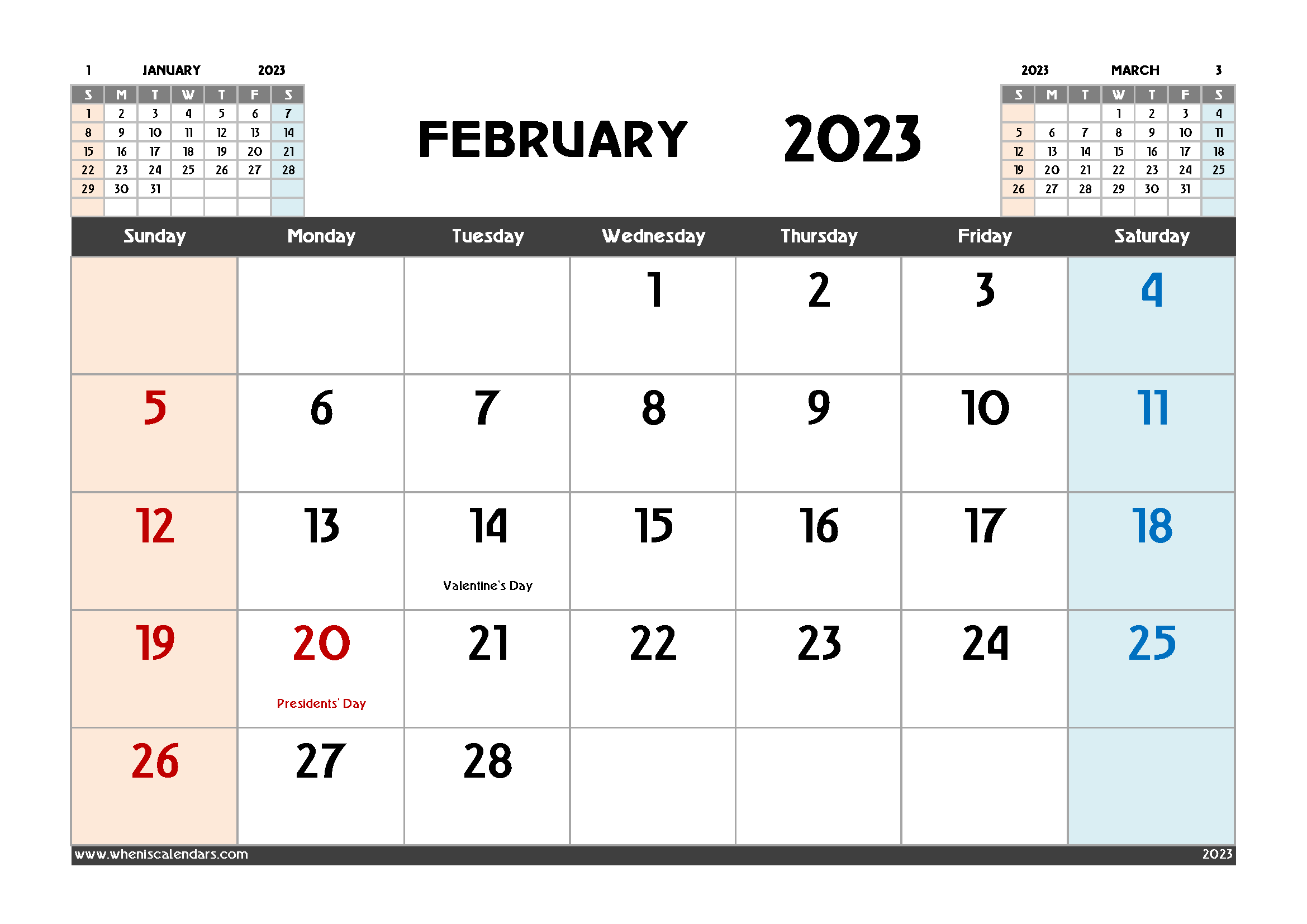 Free Printable February 2023 Calendar Template PDF in Variety Formats