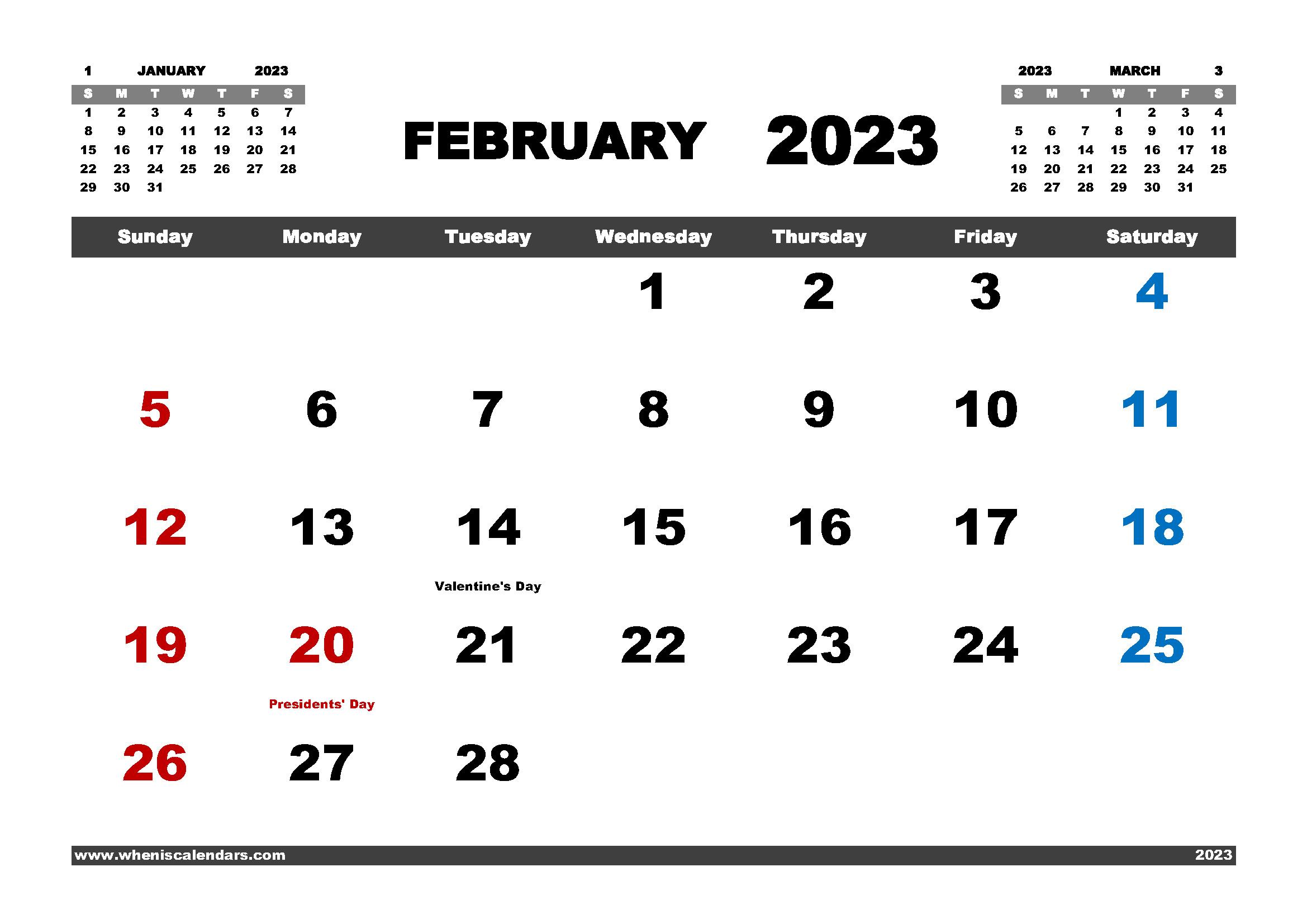 Free Printable February 2023 Calendar PDF and Variety Formats