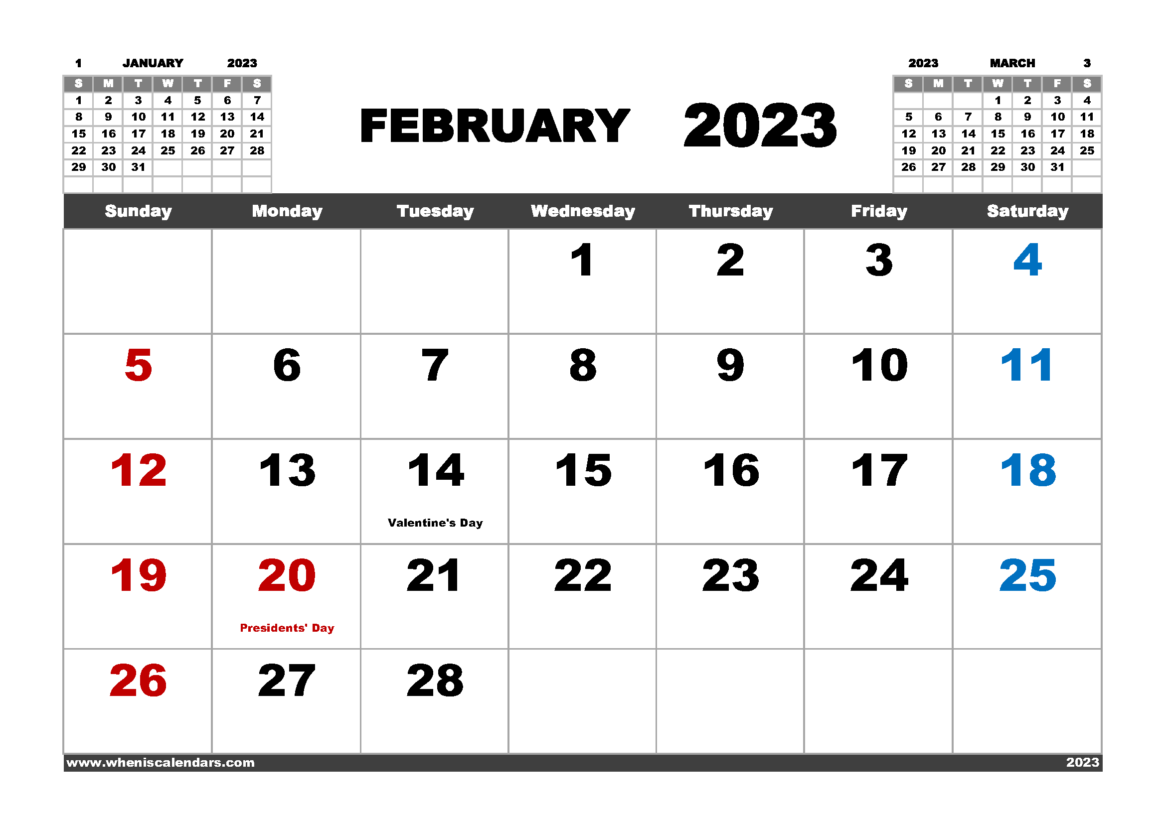 Free Printable Calendar 2023 February Landscape