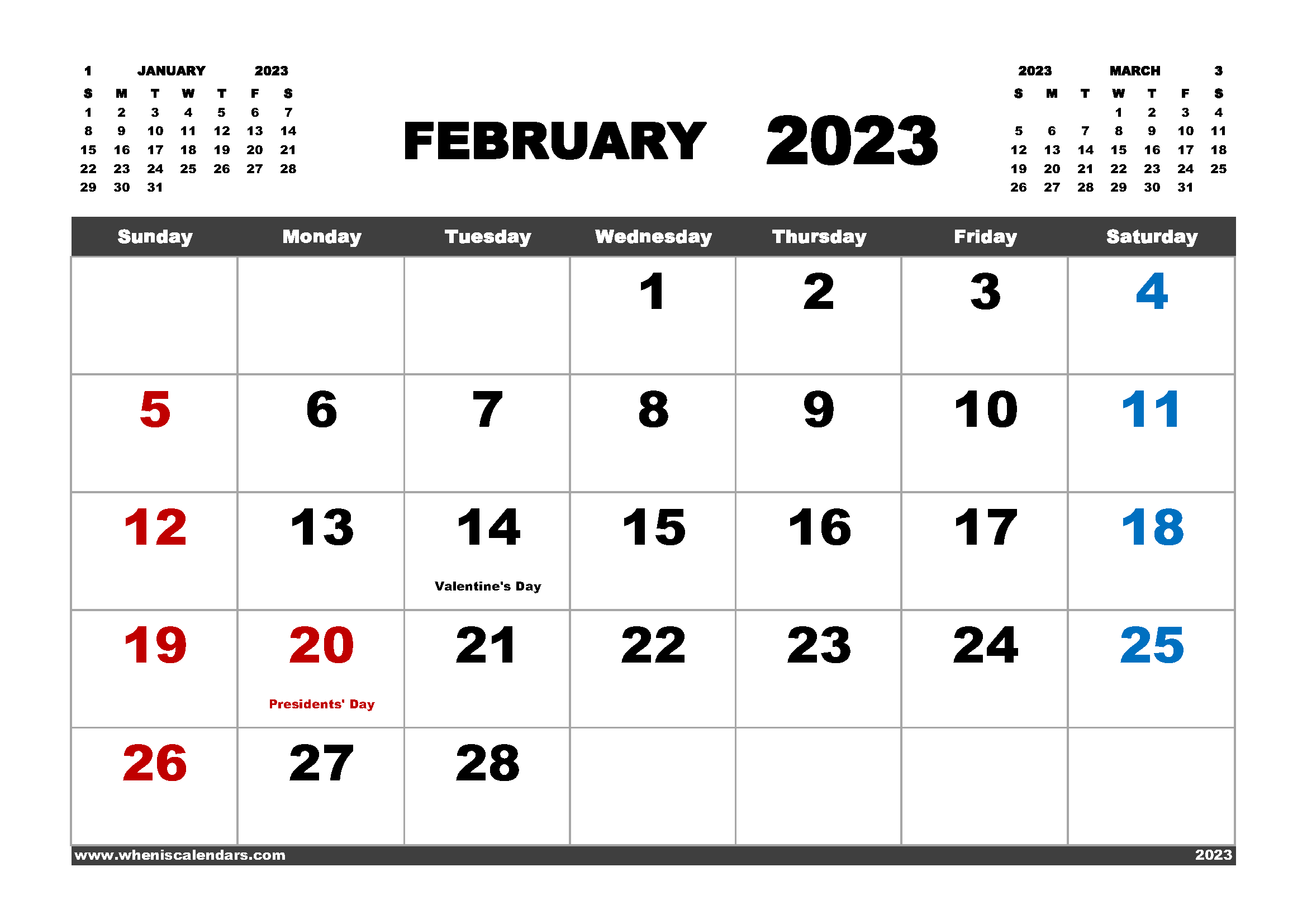 Free Printable Calendar February 2023 in Variety Formats