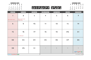 Free Printable Calendar January 2023 with Holidays PDF in Landscape (TMP: 123ha4hl71)