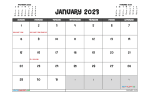 Free Printable Calendar January 2023 with Holidays PDF in Landscape (TMP: 123ha4hl98)