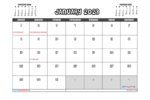 Free Printable Calendar 2023 January with Holidays PDF in Landscape (TMP: 123ha4hl99)