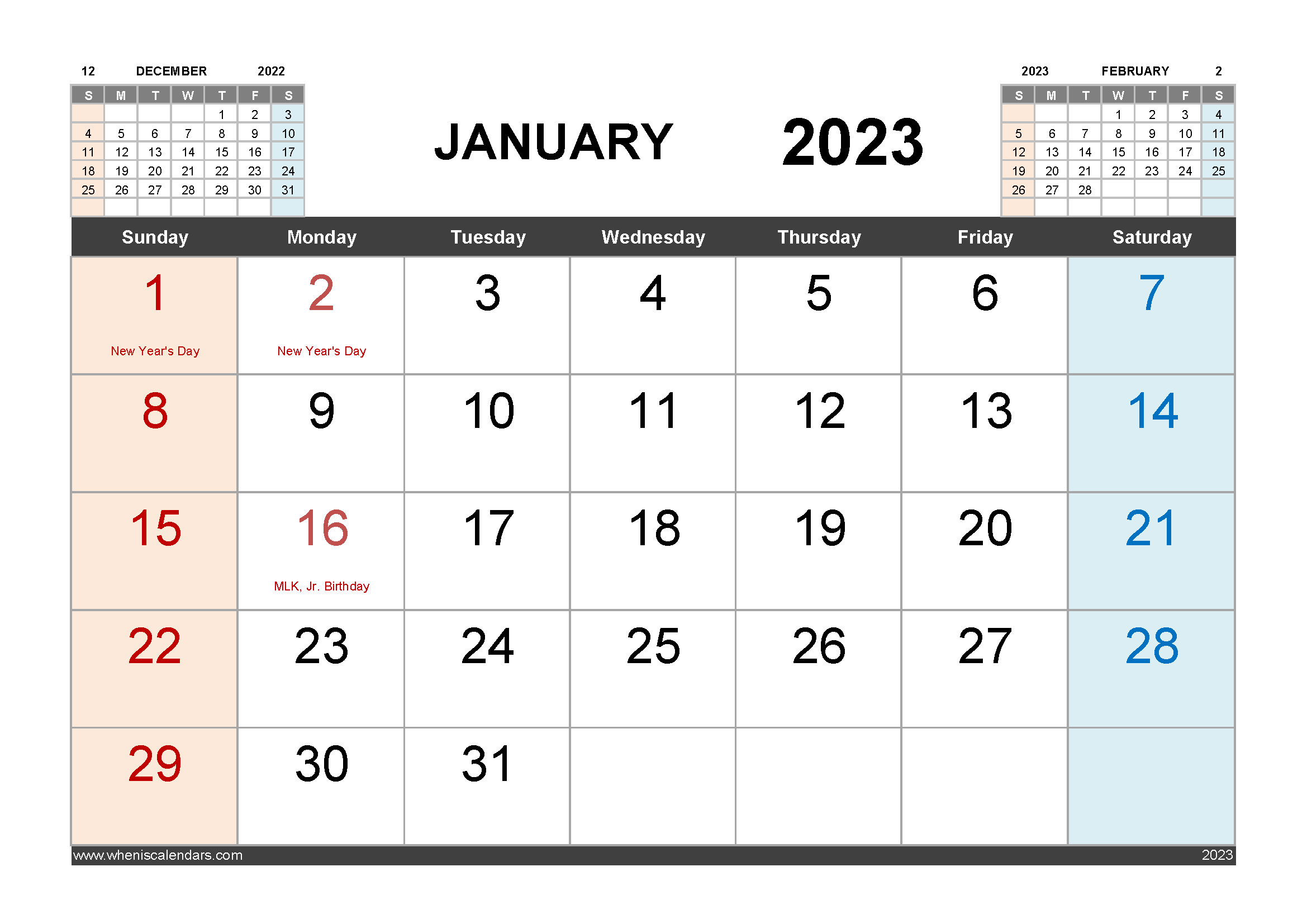 Free Printable Calendar For January 2023 in Variety Formats