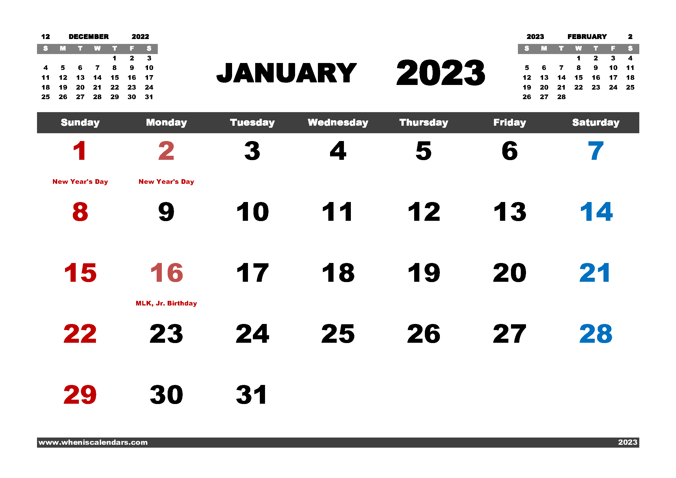 Free Printable January 2023 Calendar PDF and Variety Formats