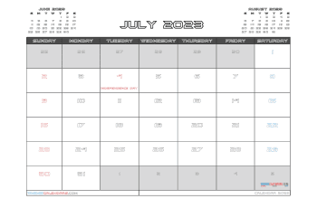 July 2023 Calendar with Holidays Printable