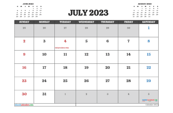 Free Printable July 2023 Calendar with Holidays PDF in Landscape (TMP: 723ha4hl19)