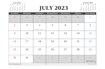 Free 2023 Calendar July Printable