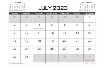July 2023 Calendar with Holidays Free