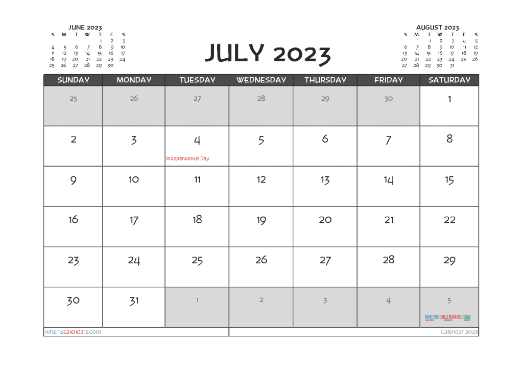 July 2023 Calendar With Holidays Printable 23284