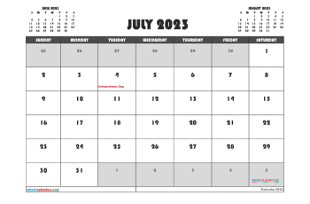 Downloadable July 2023 Calendar with Holidays Printable Free PDF in Landscape (TMP: 723ha4hl87)