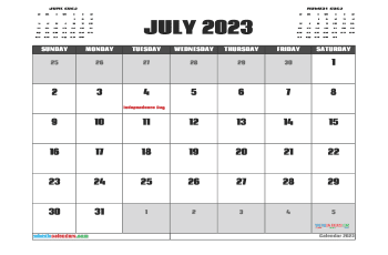Printable July 2023 Calendar with Holidays Free PDF in Landscape (TMP: 723ha4hl113)