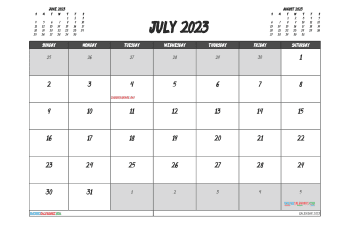 Free Printable Calendar 2023 July with Holidays PDF in Landscape (TMP: 723ha4hl117)