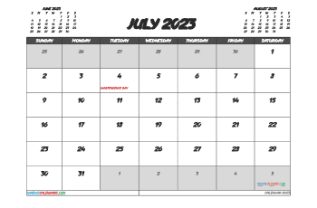 Free Printable July 2023 Calendar with Holidays PDF in Landscape (TMP: 723ha4hl118)