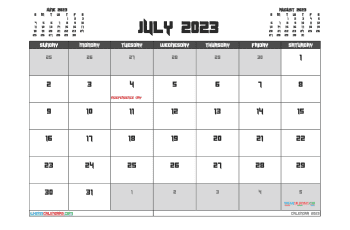 Printable July 2023 Calendar with Holidays Free PDF in Landscape (TMP: 723ha4hl122)