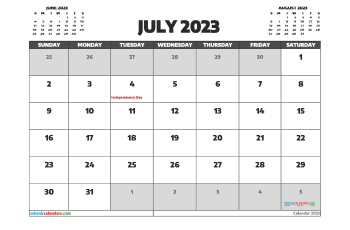 Downloadable July 2023 Calendar with Holidays Printable Free PDF in Landscape (TMP: 723ha4hl123)