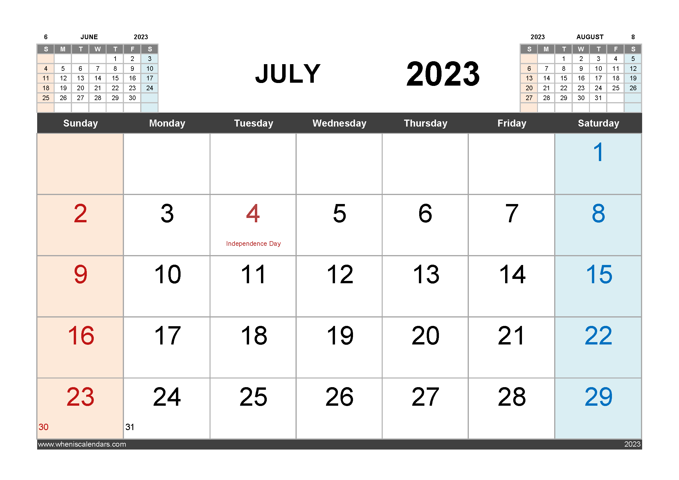 Free Printable Calendar For July 2023 in Variety Formats