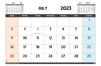 Free Printable July 2023 Calendar Template PDF in Variety Formats (Name: 723pna4hl6)