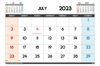 Printable July 2023 Calendar Free PDF in Landscape (Name: 723pna4hl7)