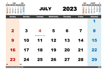 Free July 2023 Calendar Printable PDF in Landscape Format (Name: 723pna4hl8)