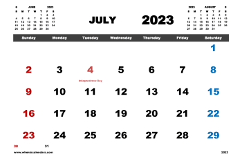 Free Printable July 2023 Calendar with Holidays in Variety Formats (Name: 723pna4hl10)