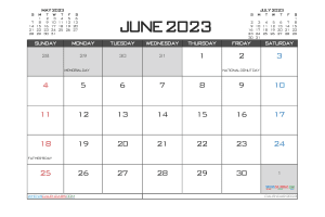 Free Printable June 2023 Calendar with Holidays