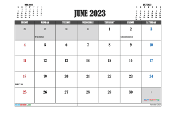 Downloadable June 2023 Calendar with Holidays Printable Free PDF in Landscape (TMP: 623ha4hl15)