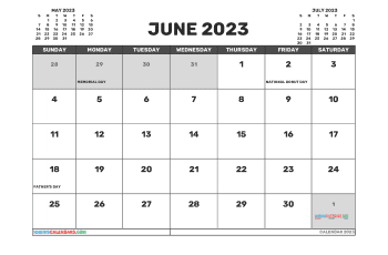 June 2023 Calendar Free Printable